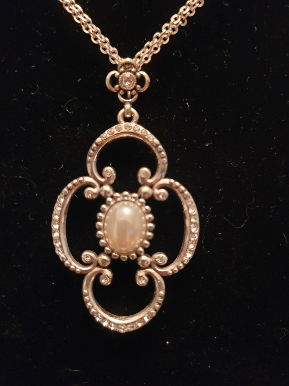 Brighton Silver-Tone Pearl Pendant Necklace and Earrings Set - White Pearls - Picture 4 of 7